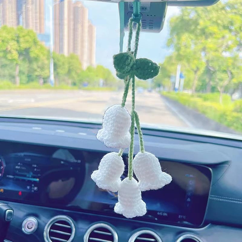 SCKUBMF Rear View Mirror Accessories Cute Car Accessories Aesthetic Handmade Knitted Rear View Mirror Pendant Ornament Kawaii Car Decor  for Car Cecorations Home Decorative Pendantscar Decorations - Image 2